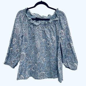 Talbots 100% cotton blue white paisley print off the shoulder top 1X